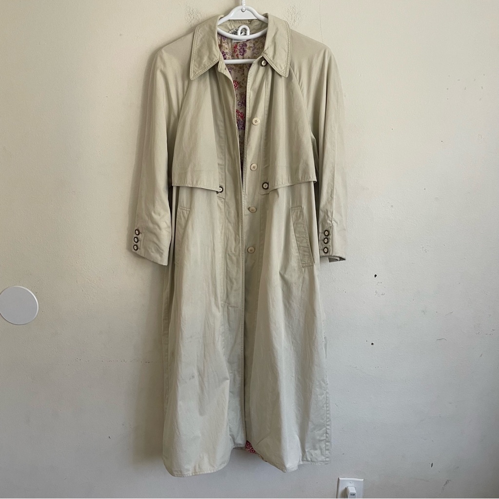 Laura Ashley Rare Vintage Floral Lined Trench Made In Gb 90s Cotton Duster M